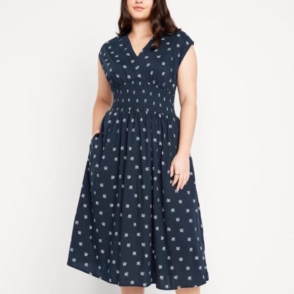 Old Navy Dresses & Skirts - Old Navy Ditzy Blue Waist-Defined Midi Dress
